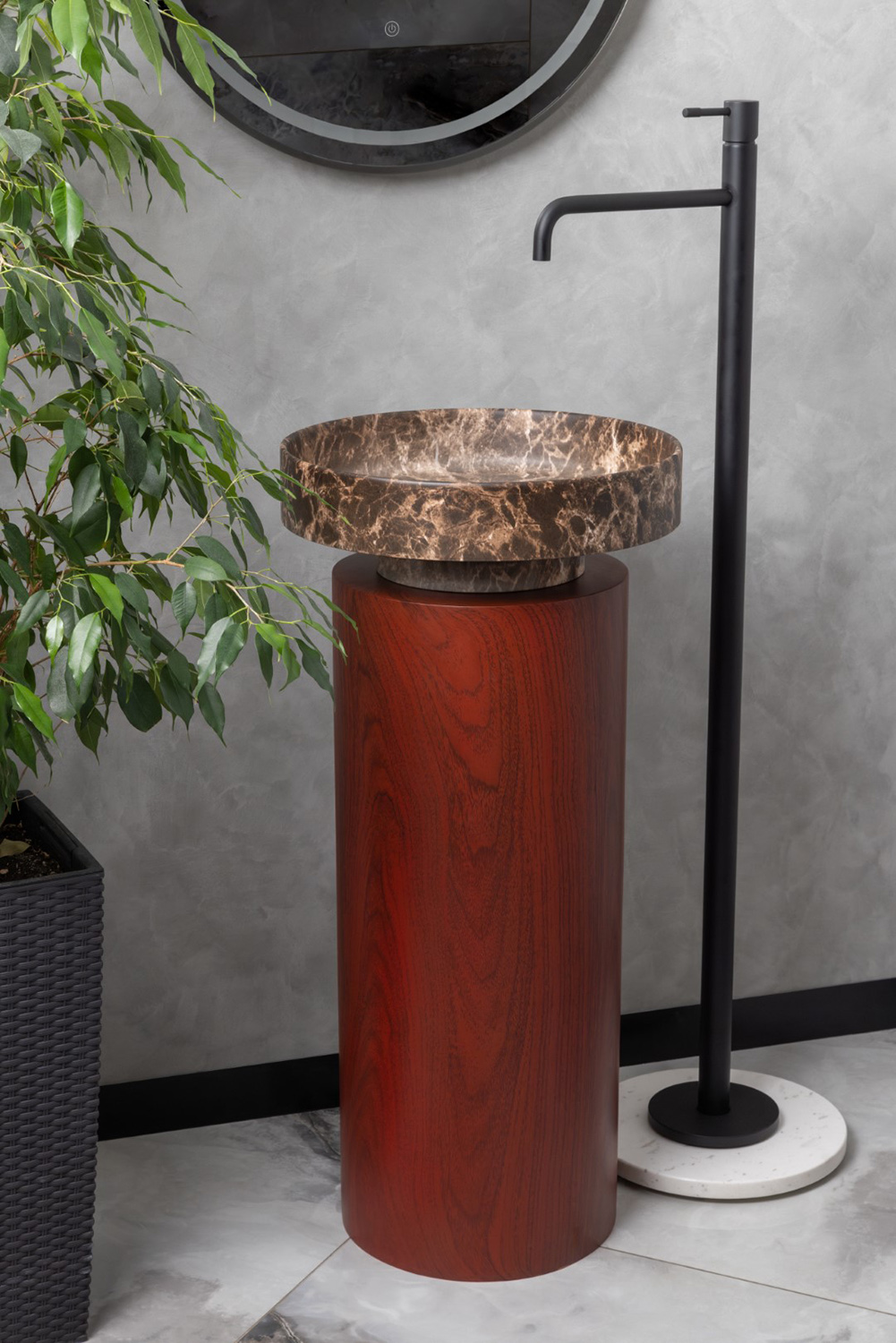 Раковина Ø40 см на пьедестале ArmadiArt Sole Corian 801-ED+801-Base-Rwood
