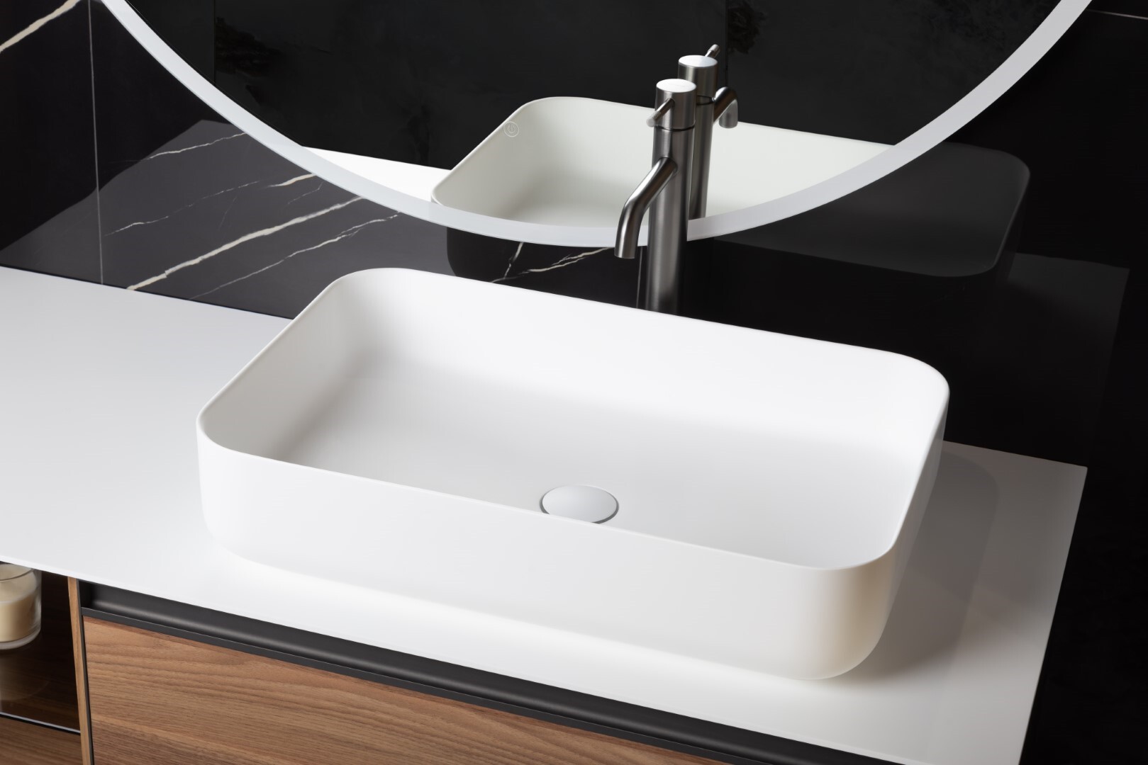 Раковина накладная 60 см ArmadiArt Corian Slim 879-60-MW