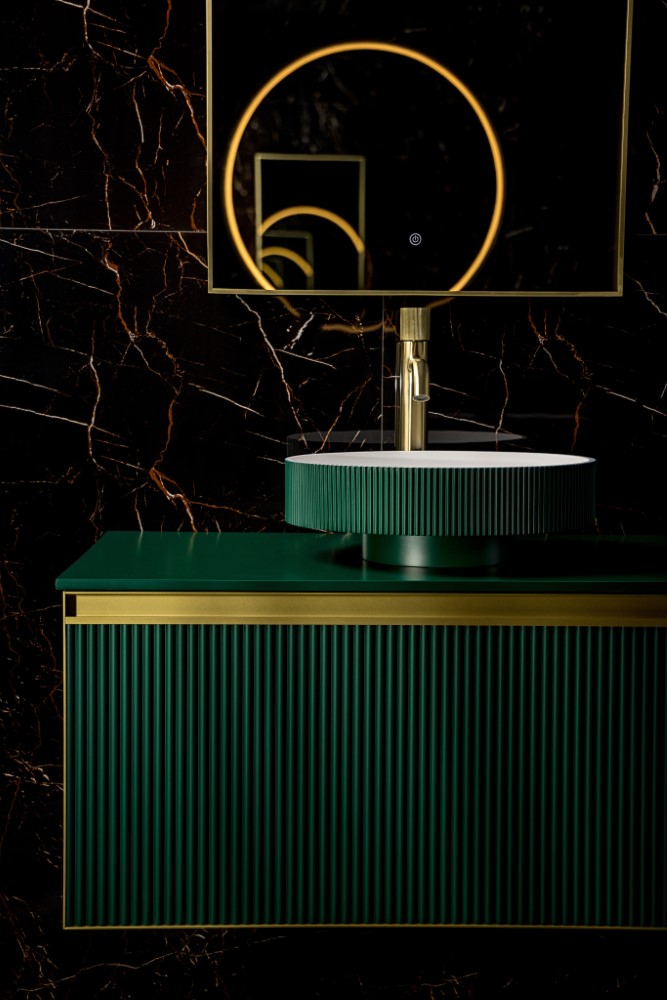 QUATRO 2 140см Тумба ,2 ящика, RAL 6005 FUGA + профиль GOLD + столешница 790-M2-140(100+40)-RAL6005
