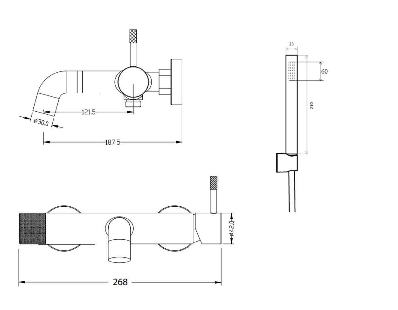 Смеситель для ванны, Uno. INOX 463-INOX