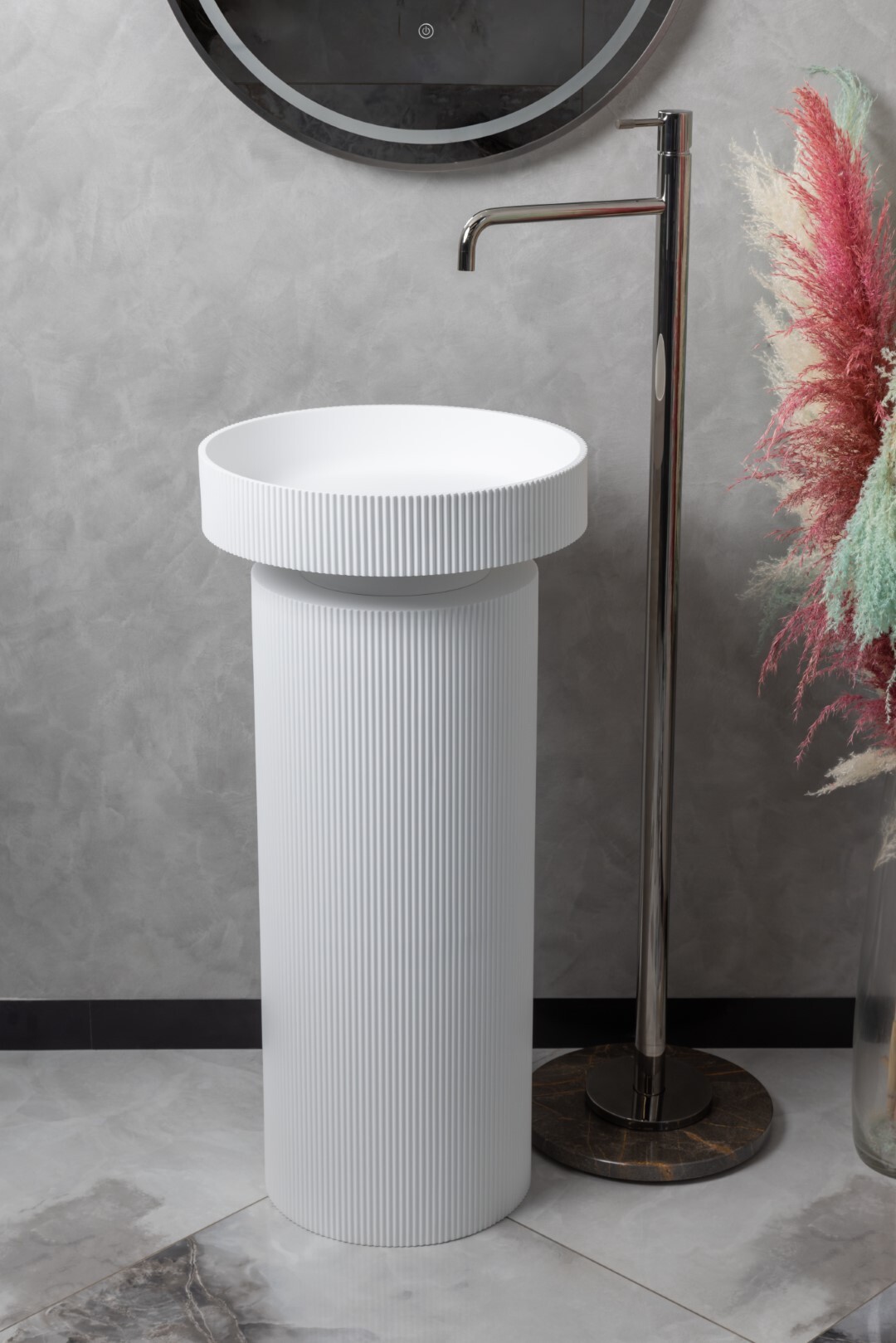Раковина Ø40 см на пьедестале ArmadiArt Sole Corian 801-R-MW+801-Base-Rib