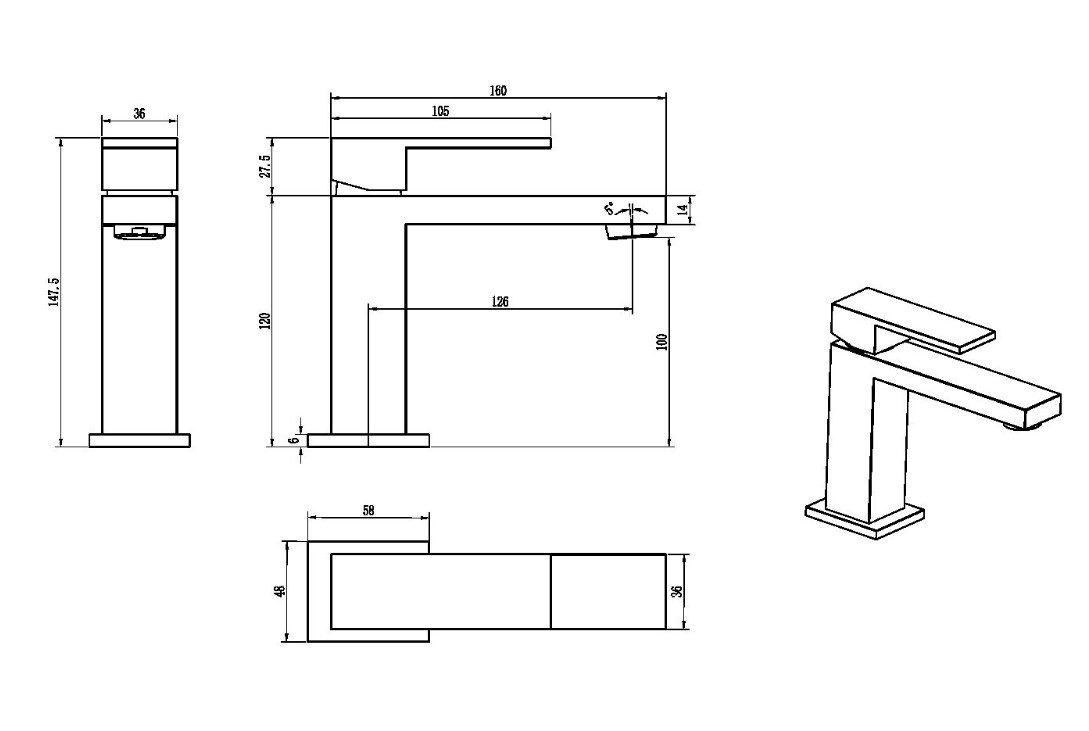 Смеситель для раковины Boheme Qubic 471-BR