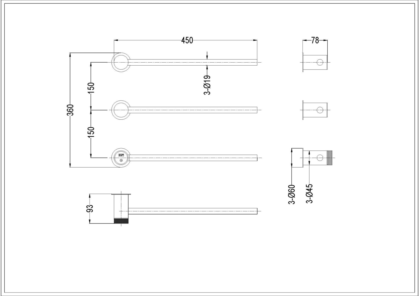 Полотенцесушитель электрический Boheme Stick 727-SGM базовый элемент