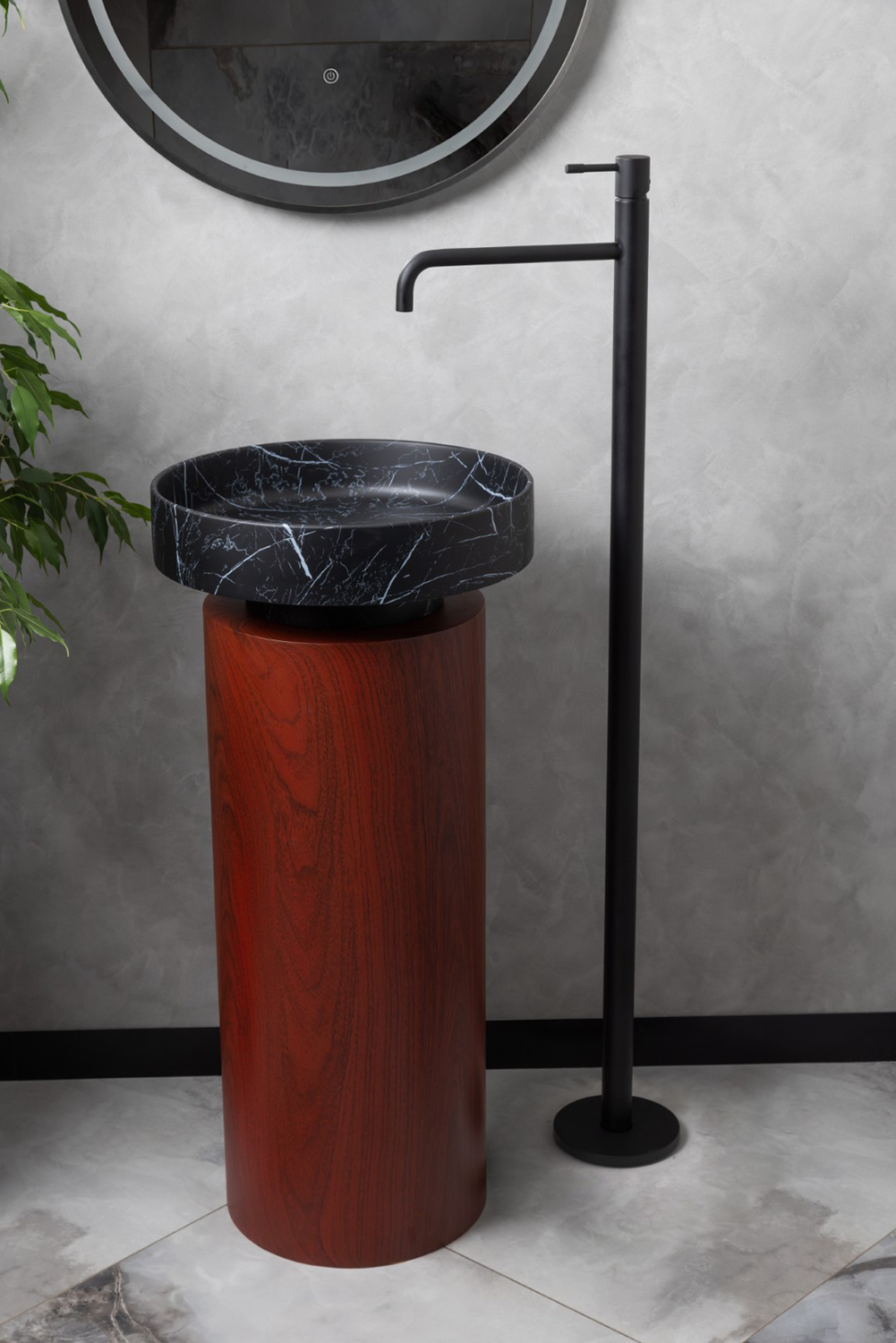 Раковина Ø40 см на пьедестале ArmadiArt Sole Corian 801-NM+801-Base-Rwood